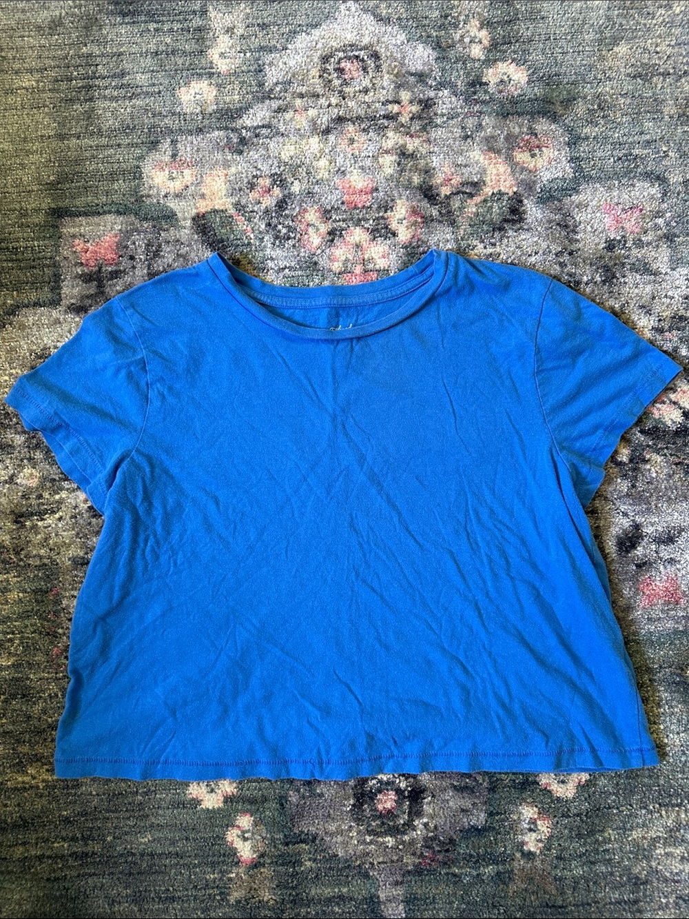 Universal Thread Bright Blue Short Sleeve Cropped Crewneck Tee 100% Cotton Large